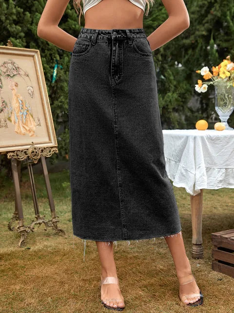Fashion High Waist Denim Skirts Women Solid Blue Washed Cowboys Midi Skirt Casual Jupes Vintage Faldas